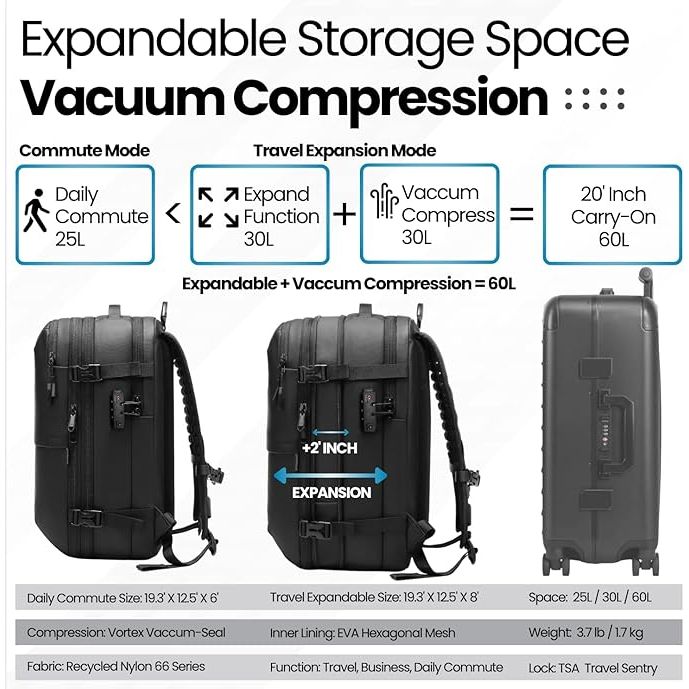 Vacuum Seal Travel Backpack (Black)