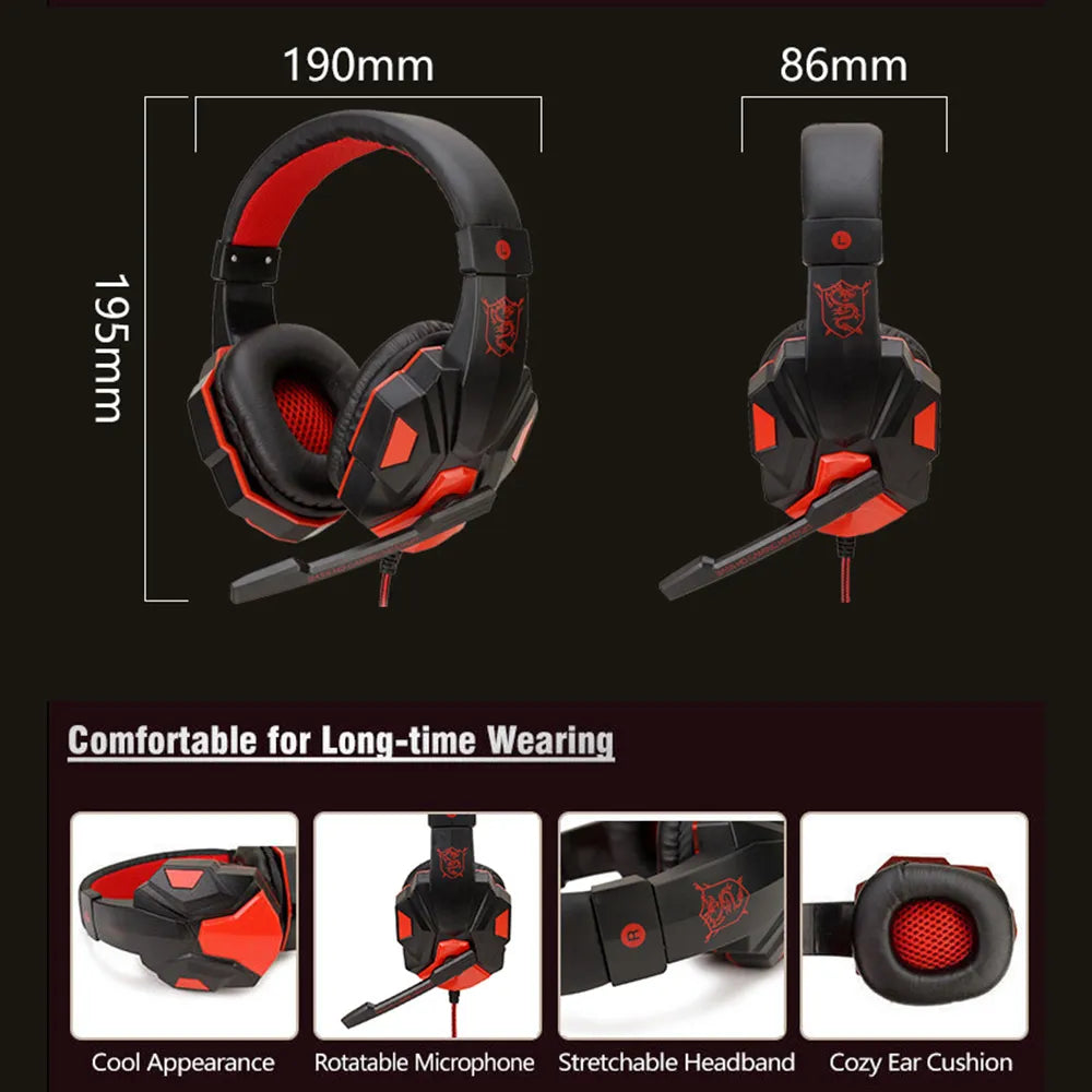 3.5mm Gaming Headset Mic LED Headphones